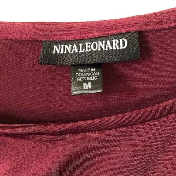 NINA LEONARD Jumpsuit Womens Medium M Wine Red Stretch Waist Belted Half Sleeve - Picture 4 of 10